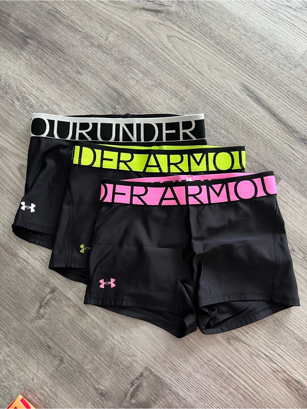 Under Armour HeatGear Compression Shorts Bundle 3 Pairs XS Black Pink Volt